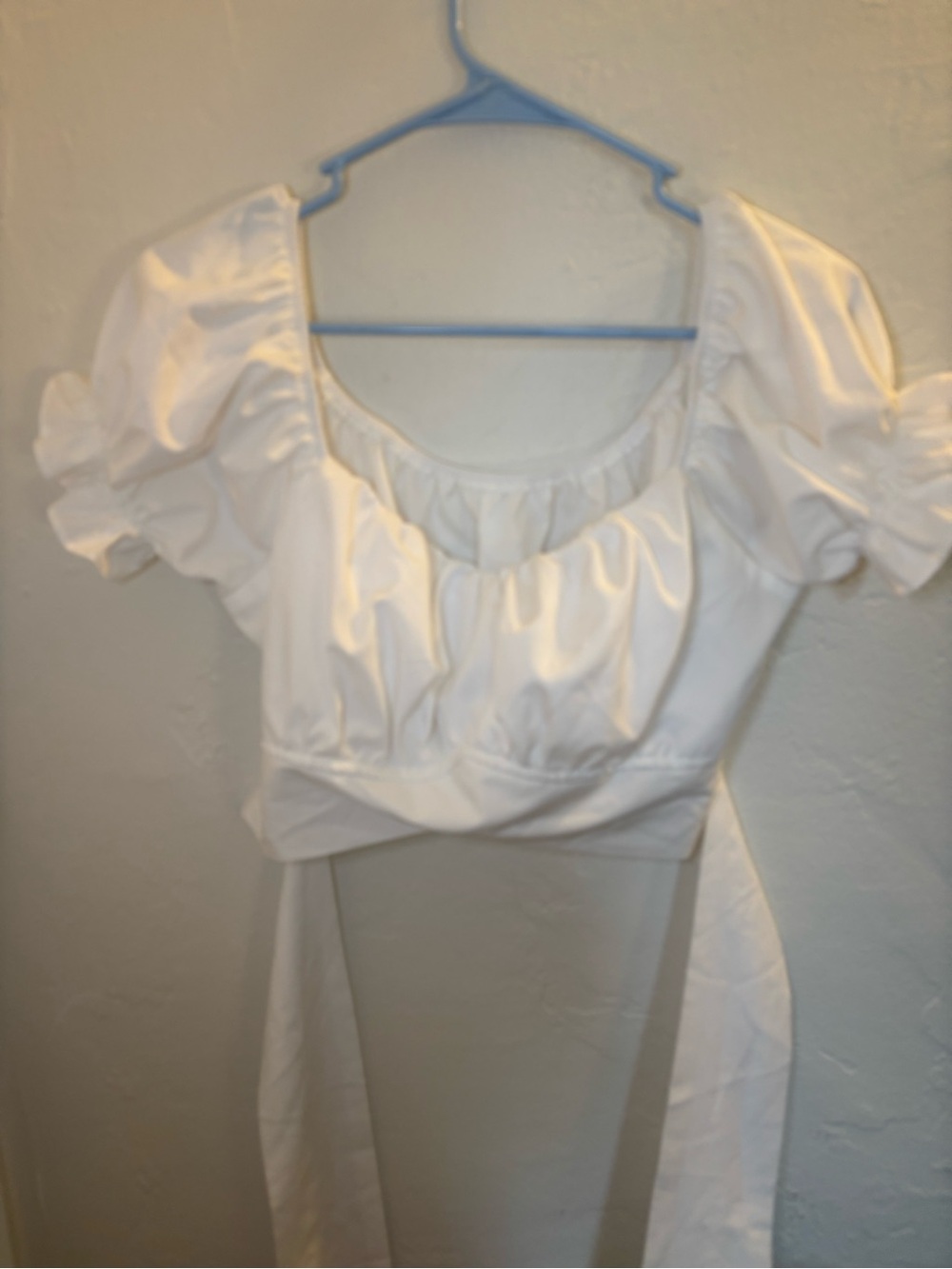 White Puff Sleeve Crop Top with Tie Back